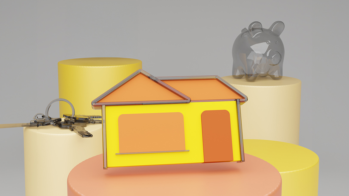  une maison, des clés et une tirelire
